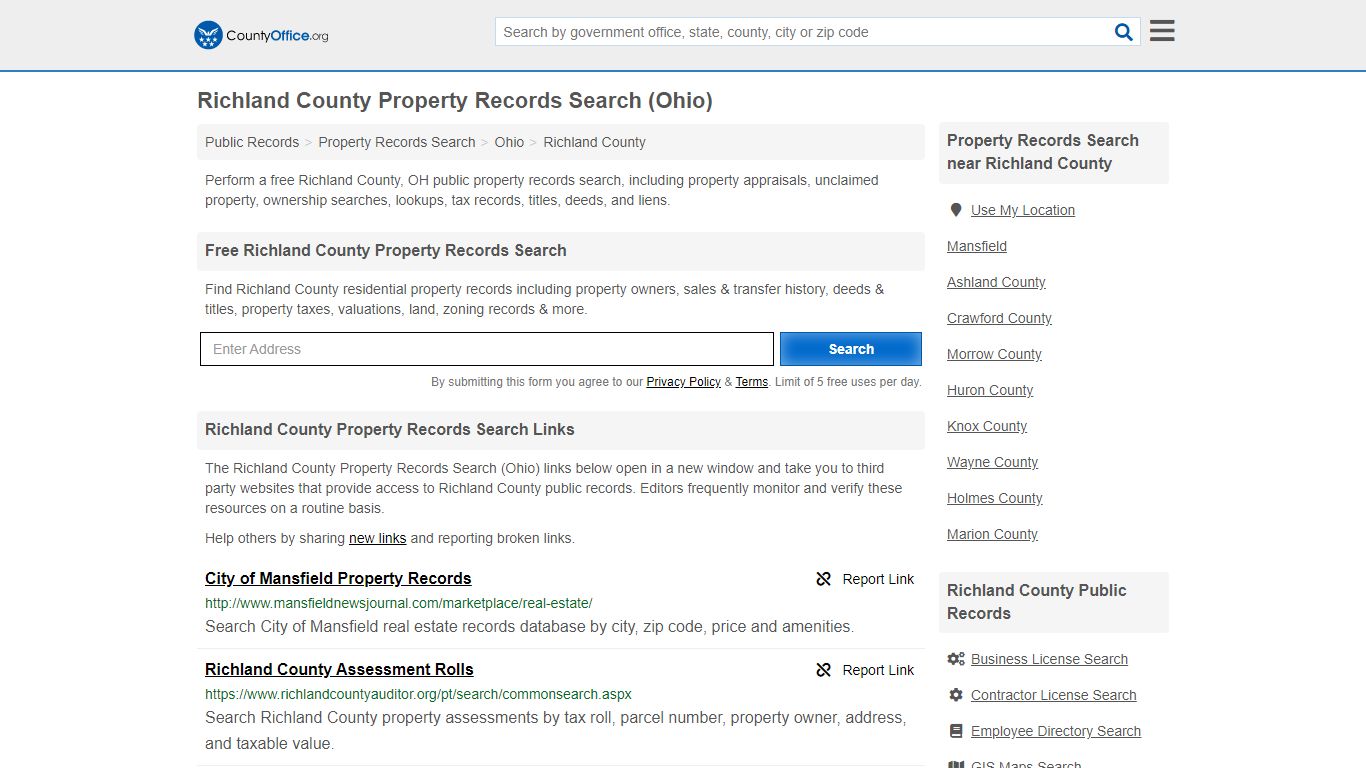 Property Records Search - Richland County, OH (Assessments ...